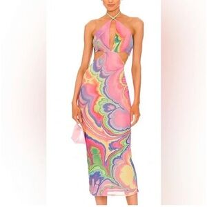 AFRM Multicolor Tessa Midi Dress in abstract multi marble - Size Small MSRP $80